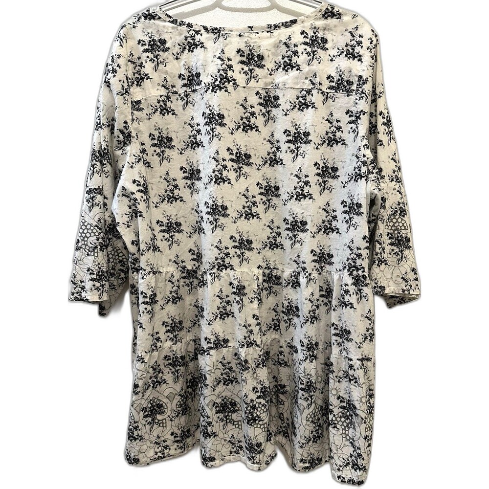 Ellos White Multi-Colored Floral Scoop Neck 3/4 Sleeve Button Up Shirt 1X 22/24 - Picture 3 of 8
